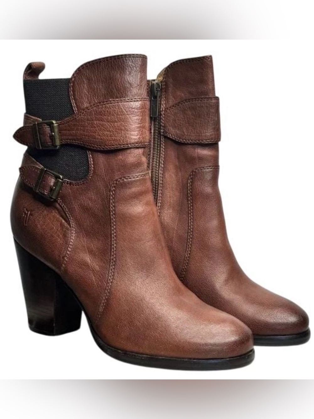 Frye Patty Gore Bootie Whiskey Brown Leather Buckle Ankle Boot size 9